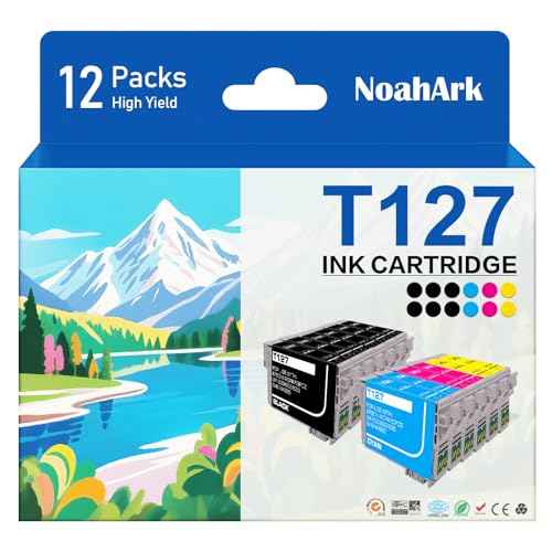 NoahArk 12 Packs T127 Remanufacture Ink Cartridge Replacement for Epson 127 T127 Use for Workforce 545 845 645 WF-3520 WF-3540 WF-7010 WF-7510 WF-7520 NX530 NX625 (6 Black 2 Cyan 2 Magenta 2 Yellow)