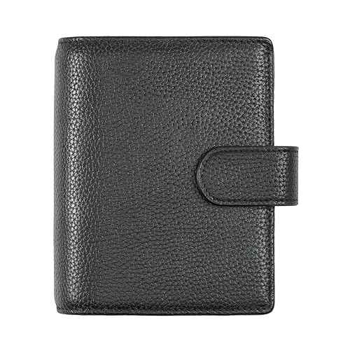 Leather A7 Binder Wallet, Refillable 6-Ring Pocket Size Ring Planner, Deluxe Planner Organizer with Planner Inserts and Exquisite Package (Black)