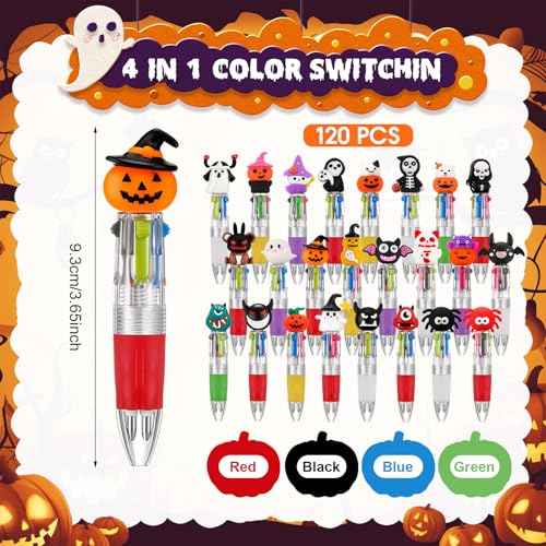 120 Pcs Halloween Pens Bulk, Fun Mini Multicolor in One Cute 4-in-1 Ballpoint Pens Halloween Supplies for Birthdays Reward Goodie Bag Stuffers