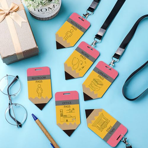 Sabary Classic Pencil Classroom Passes Set of 6 with Lanyards for School, Bathroom & Hall