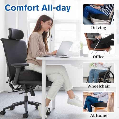 Seat Cushion, Gel Chair Cushions, Office Chair Cushions, Anti-Slip Bottom & Removable Cover Tailbone Pain Relief Cushion, Memory Foam Seat Cushion, 5.28 in Thick (Black)