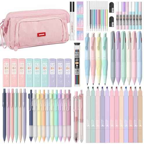 Nicpro 78 PCS Aesthetic School Supplies with Cute Pen Case, 12 Pastel Highlighters, 12 Color & Black Ink Gel Pens, 10 Mechanical Pencils 0.5, 0.7, 0.9, 2.0 mm, 6 Ballpoint Pen for Student Stationary