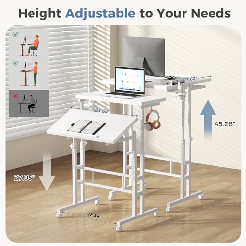 DUMOS Adjustable Standing Desk with Split Top, Walking Pad Friendly, Ergonomic Home Office Cart