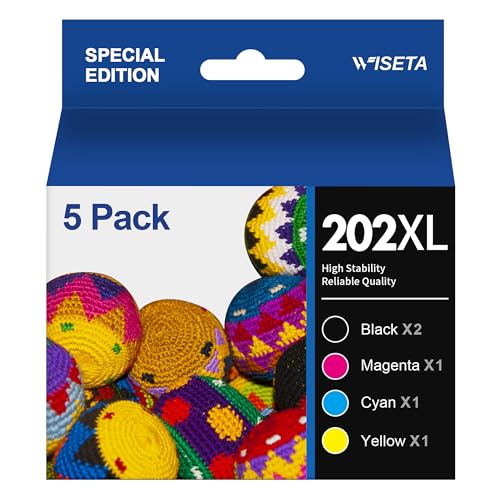 202XL Ink Cartridges Remanufactured Replacement for Epson 202 XL 202XL T202XL High Yield to Use with Workforce WF-2860 Expression XP-5100 Printer (2Black, Cyan, Magenta, Yellow 5 Pack)