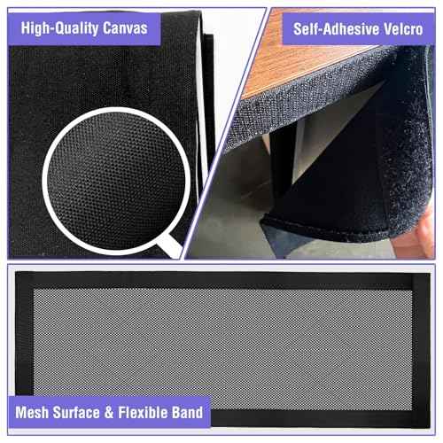 14.9 x 60 Inch Under Desk Privacy Panel with Table Cable Management Net Desk Skirt Modesty Desk Panel Self-Gripping Straps for Office and Home
