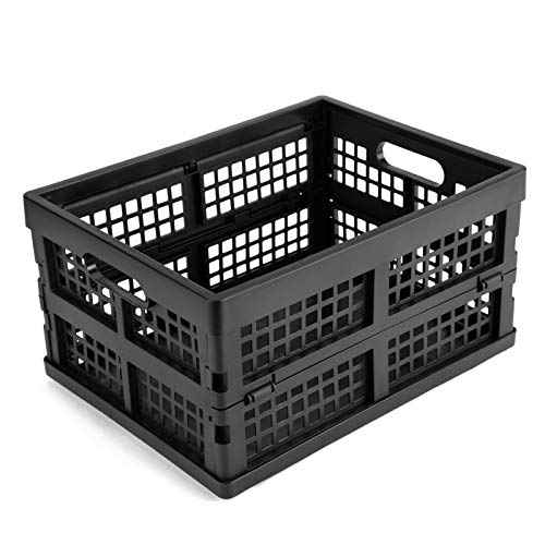 16L Plastic Collapsible Storage Crates,Folding Crates Storage,Pack of 4,Black