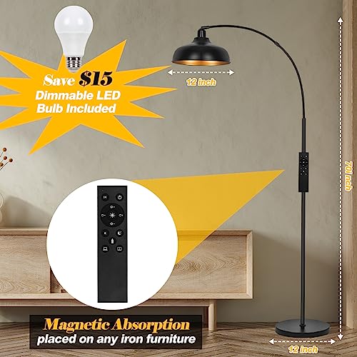 Arch Floor Lamps with Remote - Dimmable Floor Lamp 70¡±, Black Tall Lamp with 360¡Æ Adjustable Hanging Metal Shade, Arc Lamps Floor Standing with 9W Bulb, Over Couch Lamps for Living Room, Foot Switch