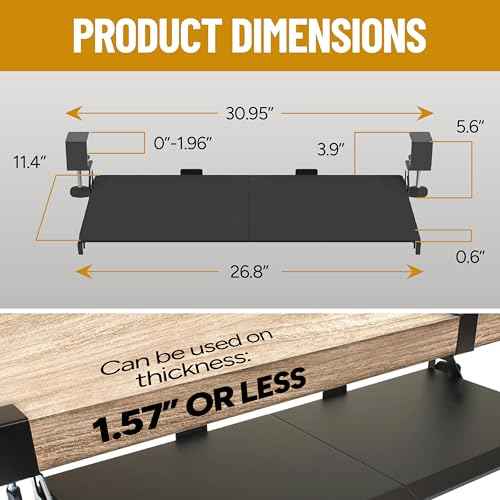 Keyboard Tray Under Desk Slide Out ? Large 27" (31" Wide with Clamps) Computer Drawer Pull Out with Sturdy C-Clamp Mount, Ergonomic Keyboard Holder Under Desk Tray, Black