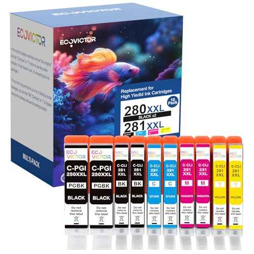 10 Pack 280 281 XXL Ink Cartridges Replacement for Canon 280XL 281XL Ink Cartridges PGI-280XXL CLI-281XXL for TR8620a TR8520 TR8620 TR8600 TR7520 TS6120 TS6220 TS9120 TS6320 TS8220 Printers