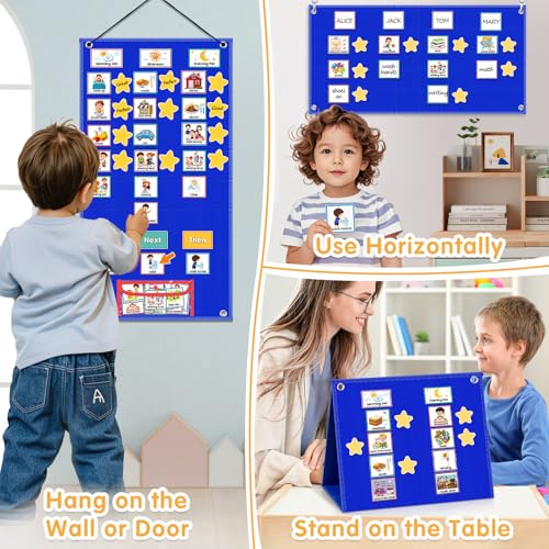 ALSLEA Blue Wider Version Visual Schedule for Kids Autism Daily Routine & Chore Chart with 124 Cards