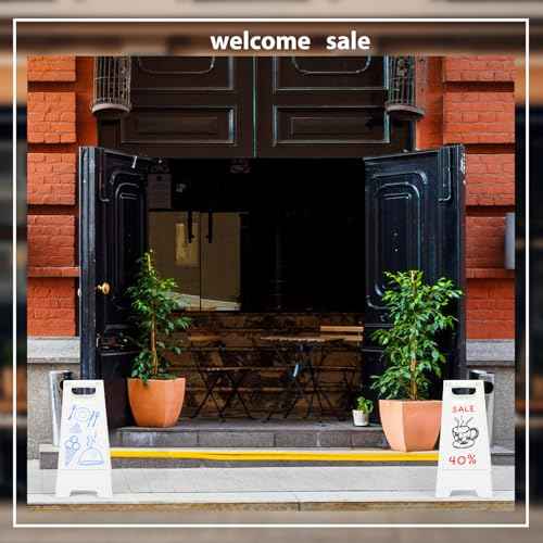 2 Pack a Frame Sandwich Board Sign with Dry Erase Surface Double Sided Sidewalk Sign Chalkboard Easel Heavy Duty Plastic Dry Erase Poster Board for Outdoor Restaurant Cafe Menu (White)
