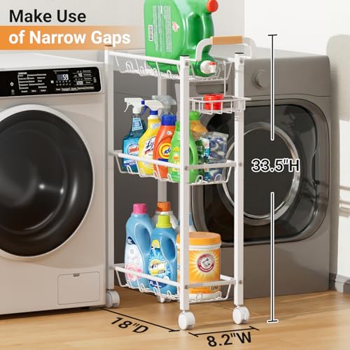 AOODA Arctic White Laundry Room Cart 8.2 x 18 x 33.5 with Detergent Holder