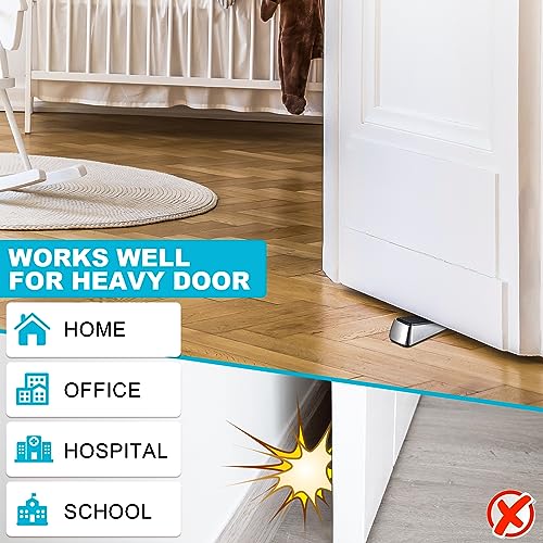 Kigley 10 Pcs Metal Door Stop Heavy Duty Door Stop Wedge Rubber Door Stoppers for Door Bottom Carpet Tile Concrete Wooden Floor for Tile Concrete Wooden Floor Supplies (Brushed Silver)