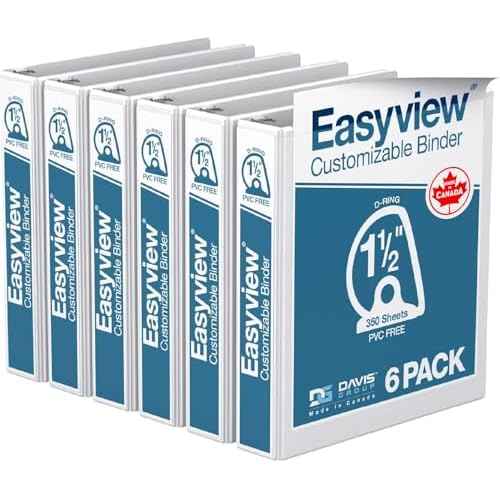 Easyview Premium 3-Ring Binders with Clear-View Covers and D Rings, Binders for School or Office, 1.5 Inch, Pack of 6, White