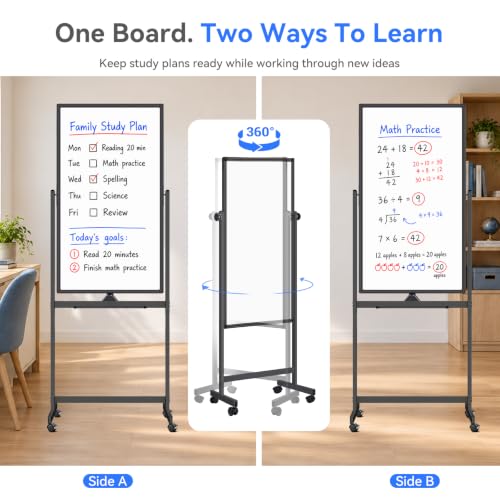 Maxtek Black Magnetic Whiteboard on Wheels 40x24 Mobile Double-Sided