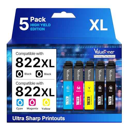 822XL Ink Cartridges Remanufactured Replacements for Epson 822XL Ink Cartridges for Epson WF-3820 Printer Ink Workforce Pro WF-4820 WF-4830 WF-3823 WF-4833 WF-4834(2Black, 1Cyan, 1Magenta, 1Yellow)