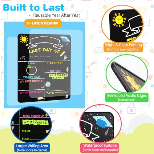 Alinnart Double-Sided First & Last Day of School Sign - 14x11 Inch Reusable Chalkboard Board for Kids - Board Variation