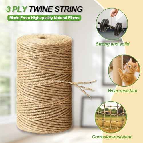5 Pack Natural Twine String Suit : 2mm 1200 Feet Jute Twine Twisted from 3 Ply - String for Crafts Gardening Gift Wrapping Home Decor Knitting - Suitable for Handicraft and Gardening Enthusiasts