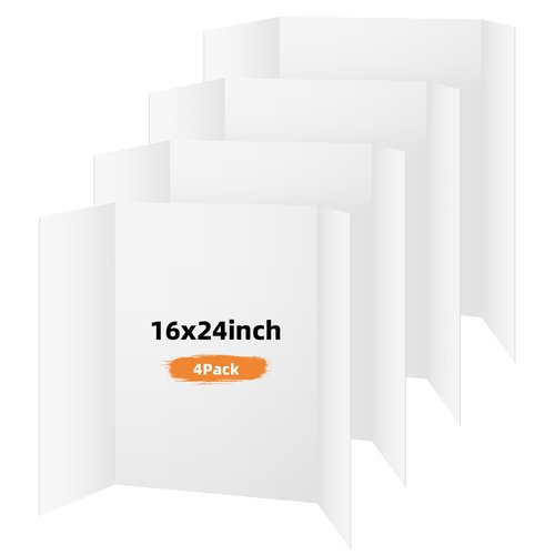 Somime 4 Pack Trifold Poster Board, 16x24 Inches White Presentation Board, Portable Display Board for Science Fair, School DIY Project and Business Exhibitions
