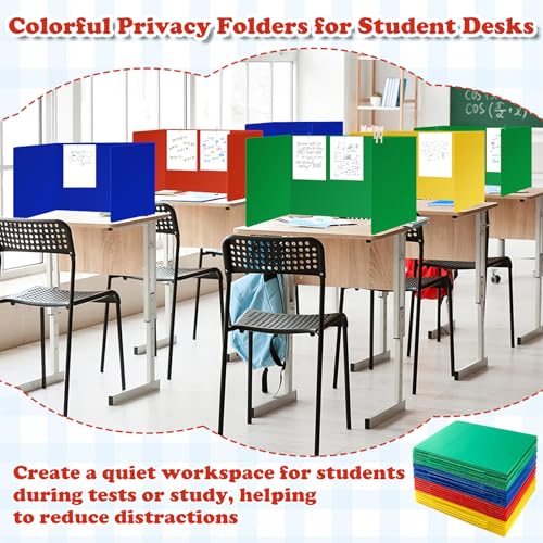 Colorful Desk Privacy Folders Set – 24 Tri-Fold Classroom Dividers with Clips, Pins & Stickers