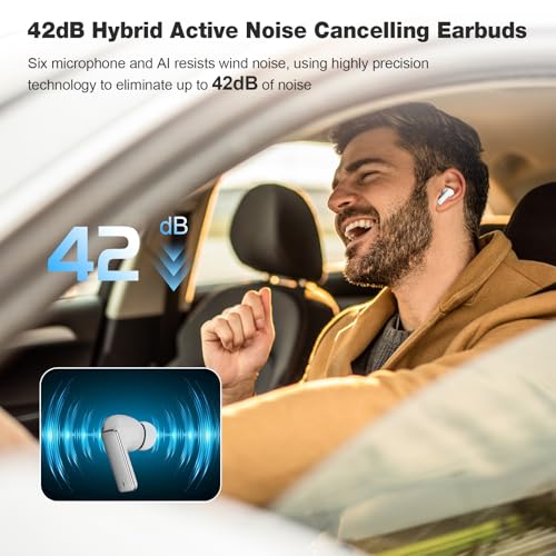 IAMJOY Language Translation Earbuds, 163 Language & Accents Two-Way Translator Device Built-in 6 Mics, 42dB Hybrid Dual Noise Cancelling Earbuds for Travel Business Learning, White
