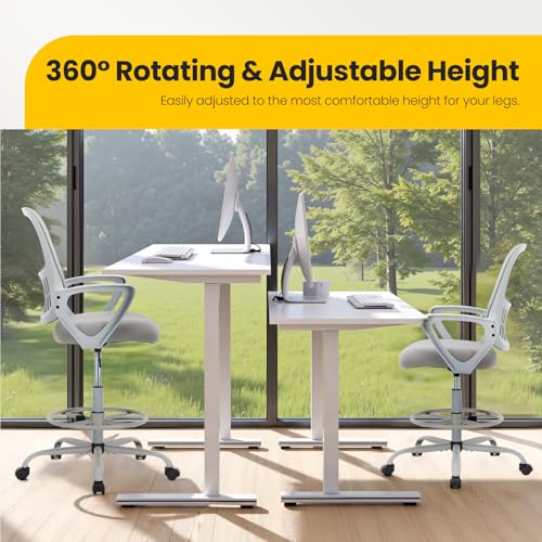 Sweetcrispy Tall Drafting Chair with Footrest, Grey, 45in High Office Desk Chair