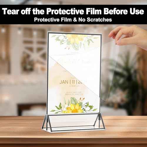 EHWINE 8 Pack Acrylic Sign Holder 8.5 x 11, Double Sided Black Picture Frame Stand up Table Top Sign Holders, Clear Display Stand Menu Flyer Holder for Wedding Party (Provide Non-slip Mats)