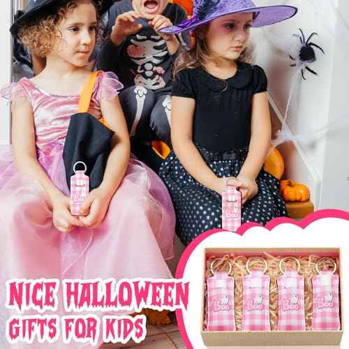 36 Pcs Halloween Lip Balms Gifts Bulk Halloween Party Favors Lip Balm Holder Keychain Spooky Ghost Skull Bat Lipstick Moisturizers for Adults Treat Bags Stuffers Party Supplies(Pink Style)