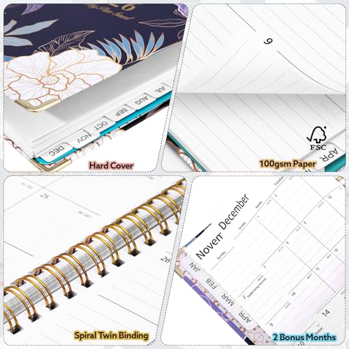 2026 Planner, Weekly and Monthly Planner, January 2026 - December 2026, Calendar Planner A5 (6.5" x 8.5") with Tabs, Inner Pocket for Home School Office Supplies, Blue Flower
