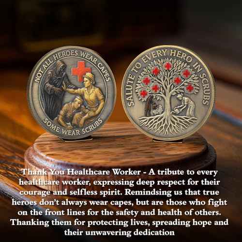 Healthcare Worker Challenge Coin - Medical Hero Coin - Red Cross Guardian Tree Nurse Coin - Thank You Tribute Medallion Medical Appreciation Gift for Frontline Workers (5 PCS)