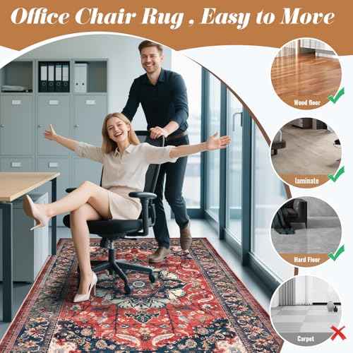 Office Chair Mat for Hardwood Tile Floor,48 "x60 Anti-Slip Under Desk Carpet Protector for Rolling Computer Chair Mat, Machine Washable Office Area Carpet (Fauxwool,Red)
