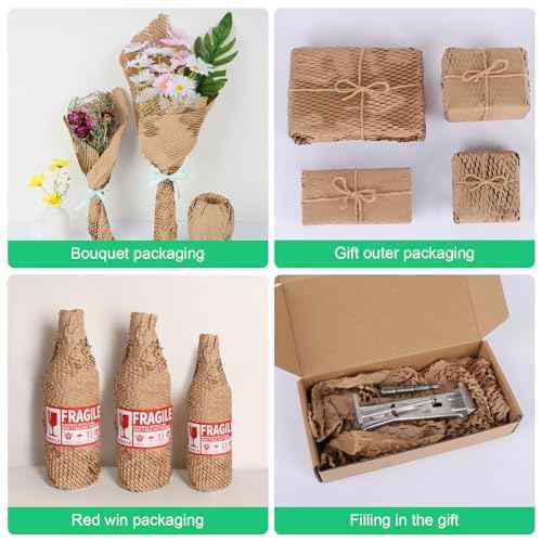 Honeycomb Packing Paper Roll - 19.68'' x 820ft, 200 Fragile Stickers Included | Wine Box, Artwork & Glassware Protector | Heavy-Duty Cushioning Wrap for Shipping, Moving & Gift Packaging