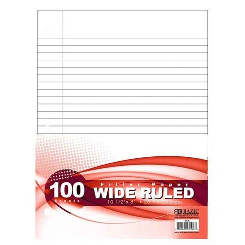 BAZIC Products Filler Paper Loose Leaf Papers 100 ?Sheet, Wide Ruled 3 Hole Punched for Ring Binders, for Office School Student Writing, 36-Pack