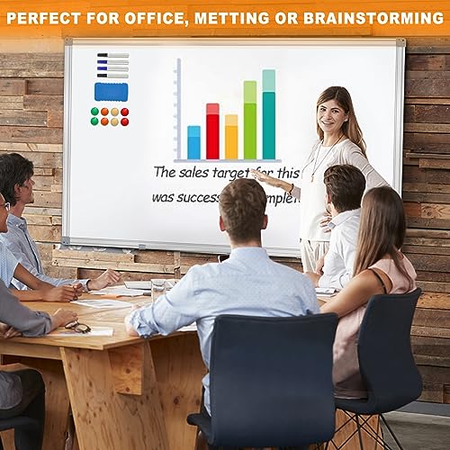 72x40 Inch Magnetic Whiteboard - Aluminum Wall-Mounted Dry Erase Board with Pen Tray
