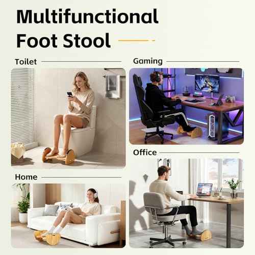 Ergonomic Under Desk Bamboo Footrest, 2-in-1 Reversible Rocking Footrest, 4 Adjustable Heights Office Footstool, Large Anti-Slip Surface, Improves Posture and Blood Circulation (Bamboo Footrest)