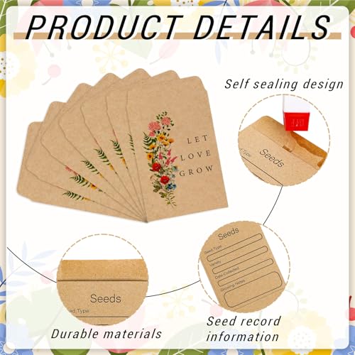 Wedding Seed Packets 100 Pcs Vintage Wildflower Favor Envelopes Self-Adhesive