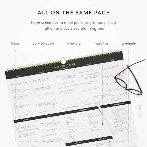 Sugar Paper Family Planning Pad, 19 x 15 inches, Large Hanging Planning Pad, Brass Spiral Bound Notepad, Gold Foil Details, 26 Pages