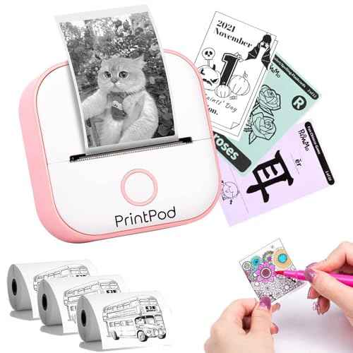 Wireless Photo Sticker Thermal Fast Printer, PrintPod Inkless Pocket Printer for DIY Scrapbook, 3 Pods (Pink)