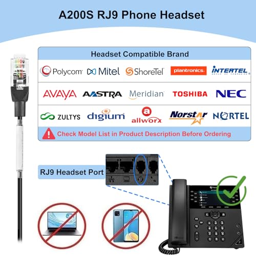 Phone Headset RJ9 with Microphone Noise Cancelling & Mute Switch, Telephone Headset Compatible with Polycom VoIP VVX311 VVX411 VVX310 VVX410 VVX300 VVX400 VVX401 VVX501ShoreTel 230 Landline Phone