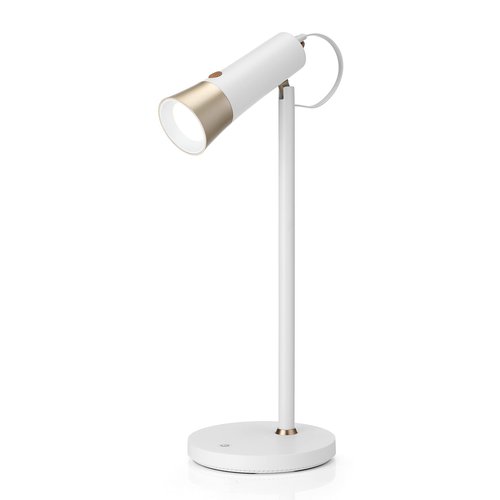 Dimmable LED Desk Light Study Lamp w/Adjustable, Rechargeable & Detachable Head - Home/Dorm/Office Table Lighting for Work, Reading & Studying - White/Gold