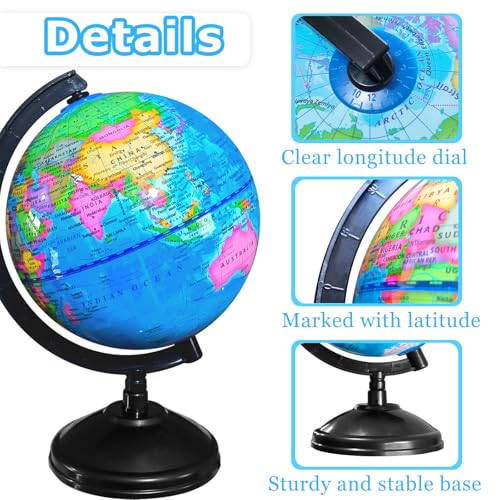 6'' Geographic World Globe,Kids Educational Globes with Stand,Decorative Rotating World Map Globes Decor,Political Globe for Child Classroom Geography Teaching,Kids Room