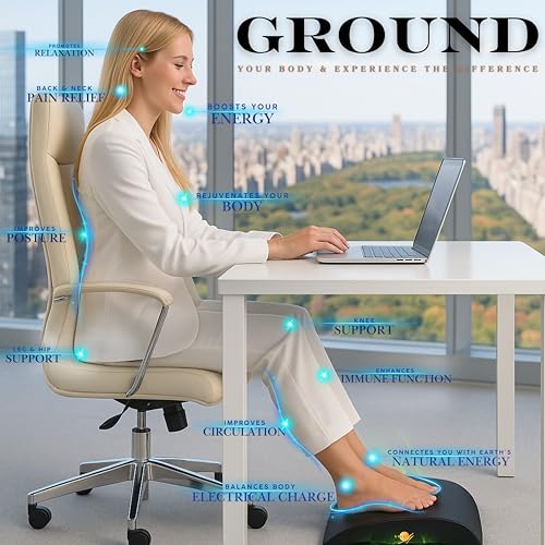 Grounding Foot Rest for Under Desk at Work,Foot Stool for Office Use Gaming Chair Ergonomic Memory Foam Adjustable Height Back Knee Pain Relief, Pad Mat for Feet Wellness Organic Cotton Pure Silver