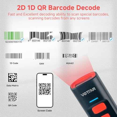VOTTAN Bluetooth QR Barcode Scanner with Charge Stand, 1D 2D PDF417 UPC Pocket Bar Code Reader, 3-in-1 Rechargeable Automatic Scan Wireless Barcode Scanner for POS, PC, iOS, Android