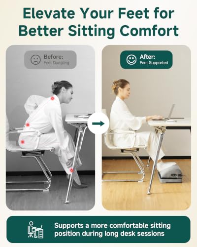 Snailax A.grey Heated Foot Rest Under Desk, 5-7in Height Adjustable Foot Stool with 2 Heat Levels, Memory Foam
