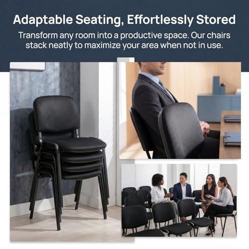 DM Furniture Stackable Office Guest Chairs – Black Mesh, Set of 5, Armless, Padded Back & Seat
