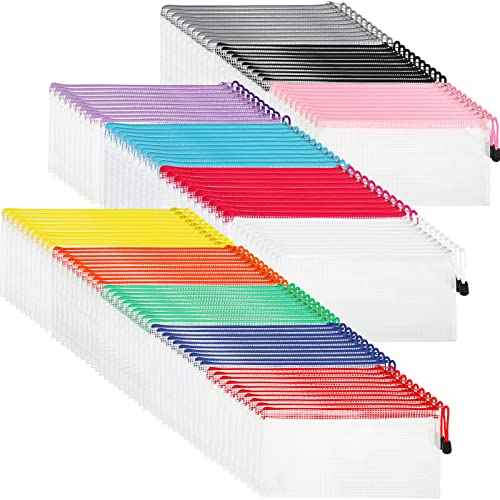Sherr 120 Pcs Mesh Zipper Pouch Bulk Pencil Pouches 9.45'' x 4.53'' Small Clear Mesh Bags with Zipper A6 Waterproof File Bag Pencil Case for School Office Travel Organization(White)