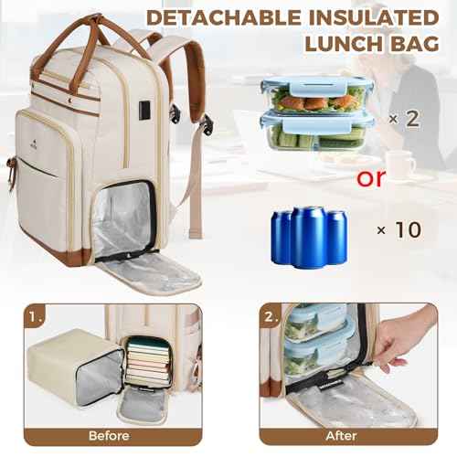 MATEIN Teacher Backpack with Lunch Compartment Detachable, 15.6 Inch Laptop Backpack with USB Port & Organized Pocket, College Computer Work Backpacks Meal Prep Bag Gift for Women Nurse Commute Office