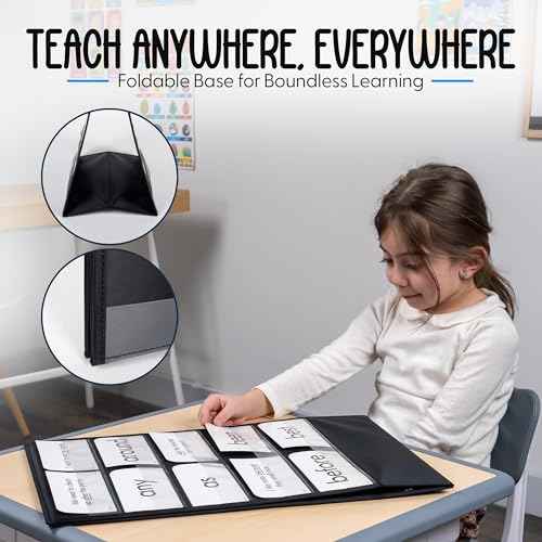 Essex Wares - 3 Pack - 13" Wide x 17" Tall Tabletop Pocket Chart, Black - Double Sided with 5 Straps Each - Reusable Pocket Chart Stand for Classroom - Easy to Use, Foldable Tabletop Chart Stand