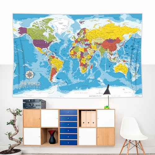 PARTH IMPEX Large World Map for Wall - 36" x 56" Huge Educational Learning Poster for Classroom, Washable Fabric Tapestry, Aesthetic School Supplies, Hanging Banner for Travel Room Decor