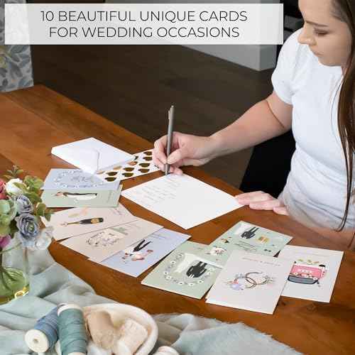 ZICOTO Beautiful Wedding Cards Set of 10 with Envelopes and Stickers ? Elegant Blank Engagement Cards for Personalized Congratulations Wishes ? Perfect for Wedding Shower Gifts for the Bride & Groom